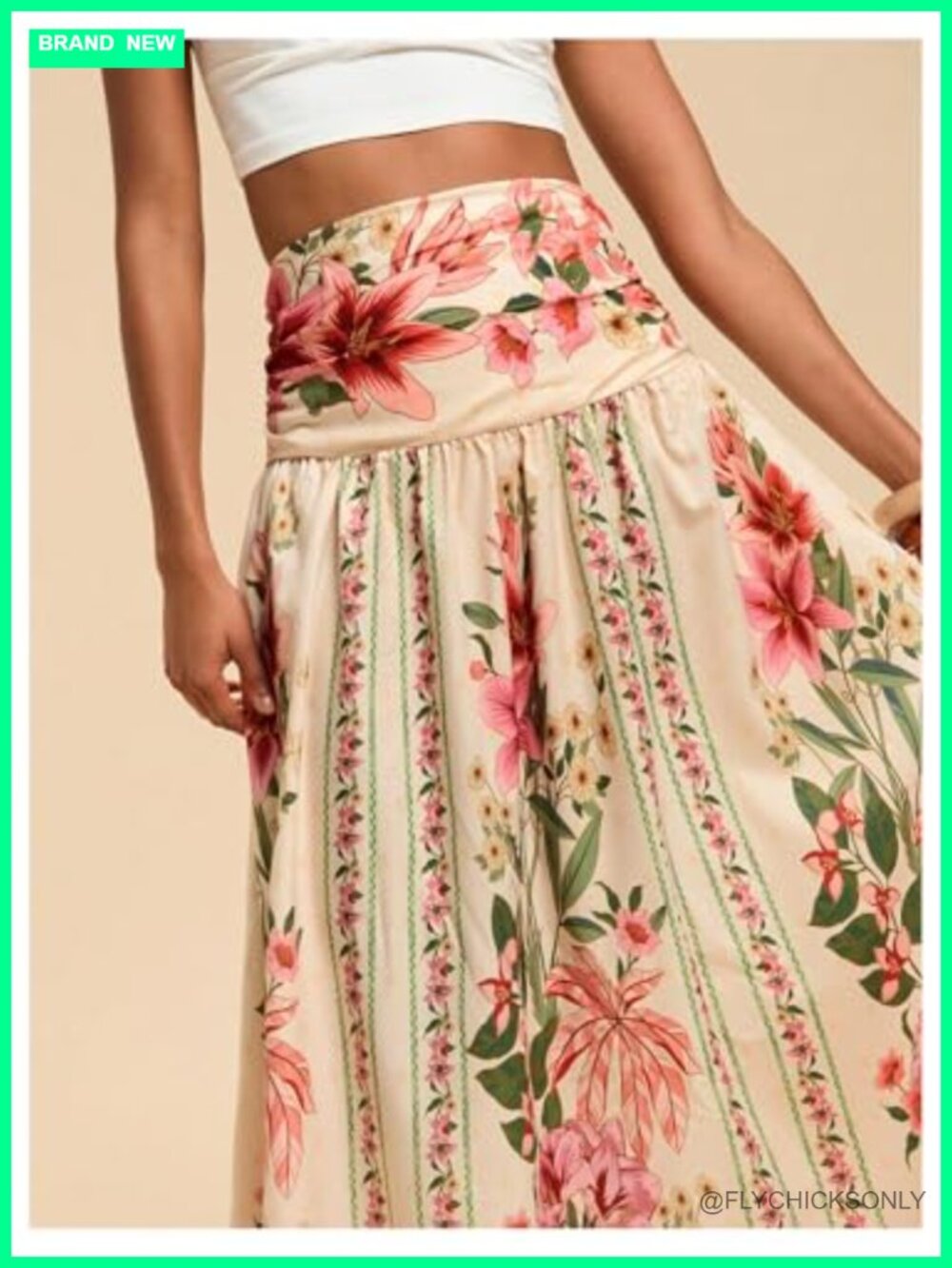 Boho Floral Print High Waisted A Line Maxi Skirt Shirred Flowy - Picture 4 of 6